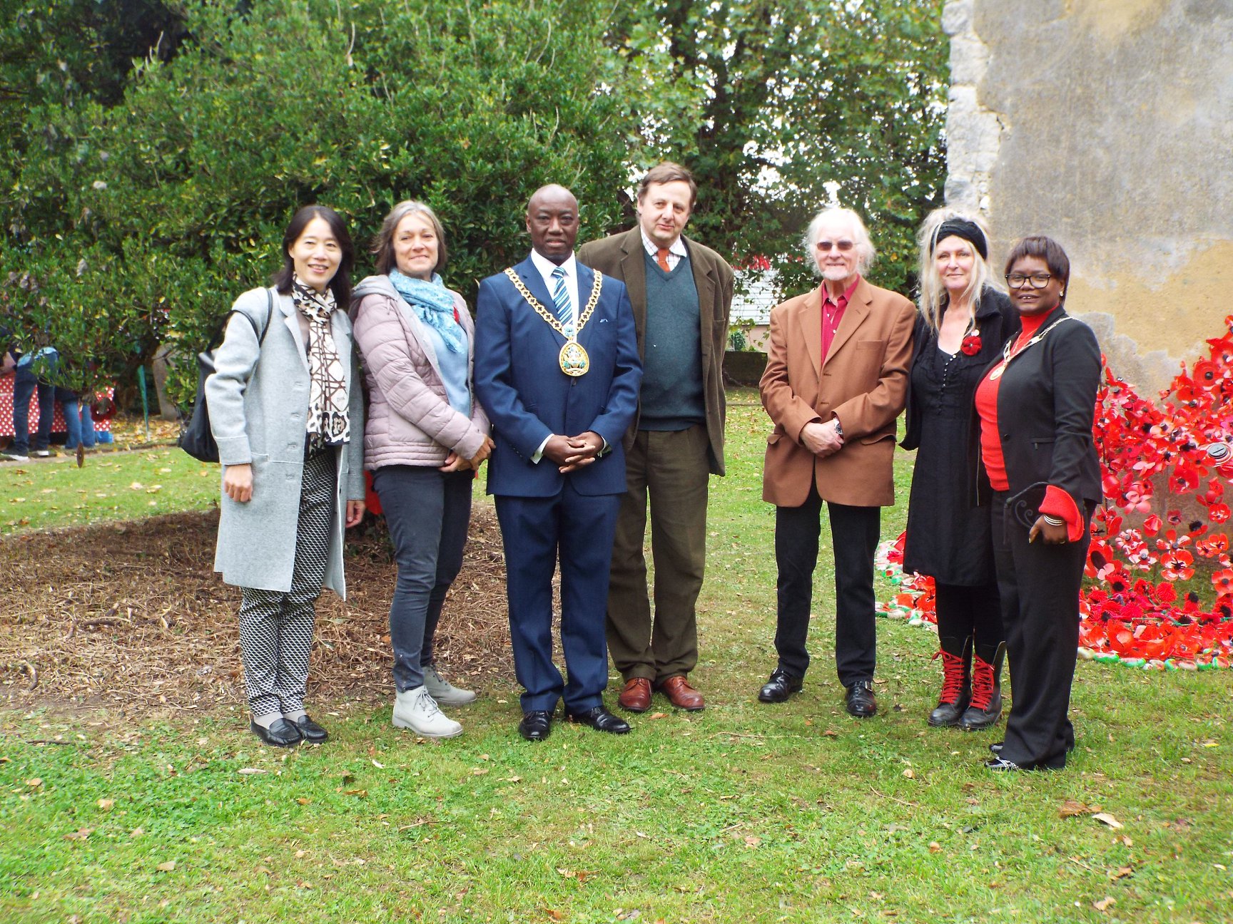 The Trustees with guests:Left to Right Nong Priestley - Trustee Ali Corbel - Swale in Bloom Councillor Samual Koffie-Williams - Mayor of Swale John Nightingale - Chair of Murston All Saints Trust Colin Barnard - Trustee Sioux Peto - Green Cube CIC Mrs Doreen Koffie-Williams - Lady Mayor of Swale (photo credit - Ali Corbel)